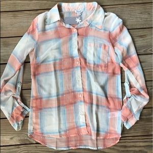 Splendid Sheer Plaid Button Up Shirt